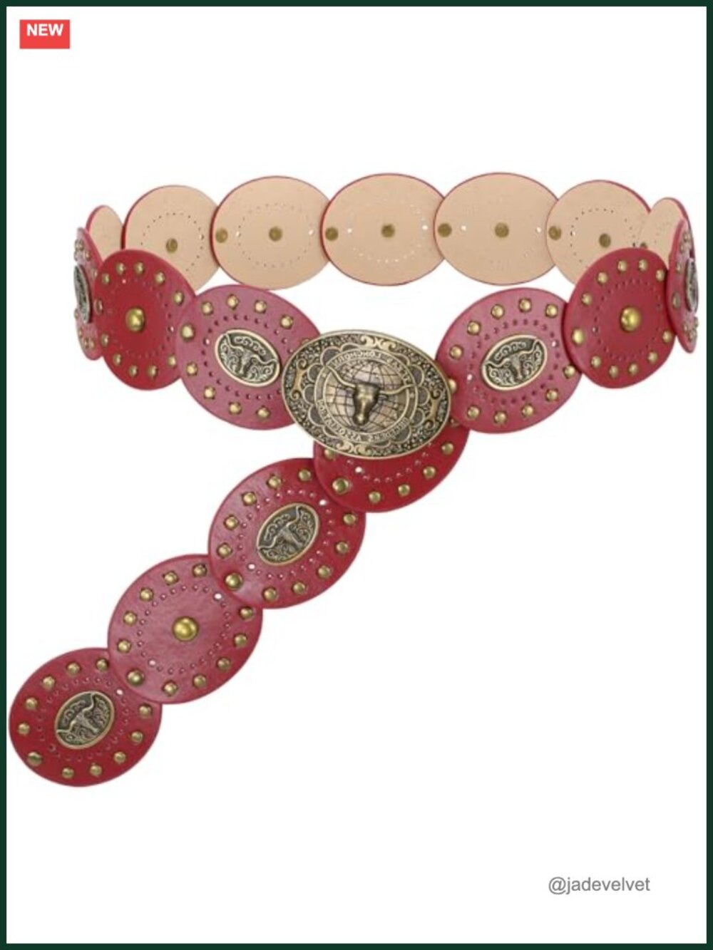 Wide Faux Leather Disc Belt Western Concho Adjustable Waist